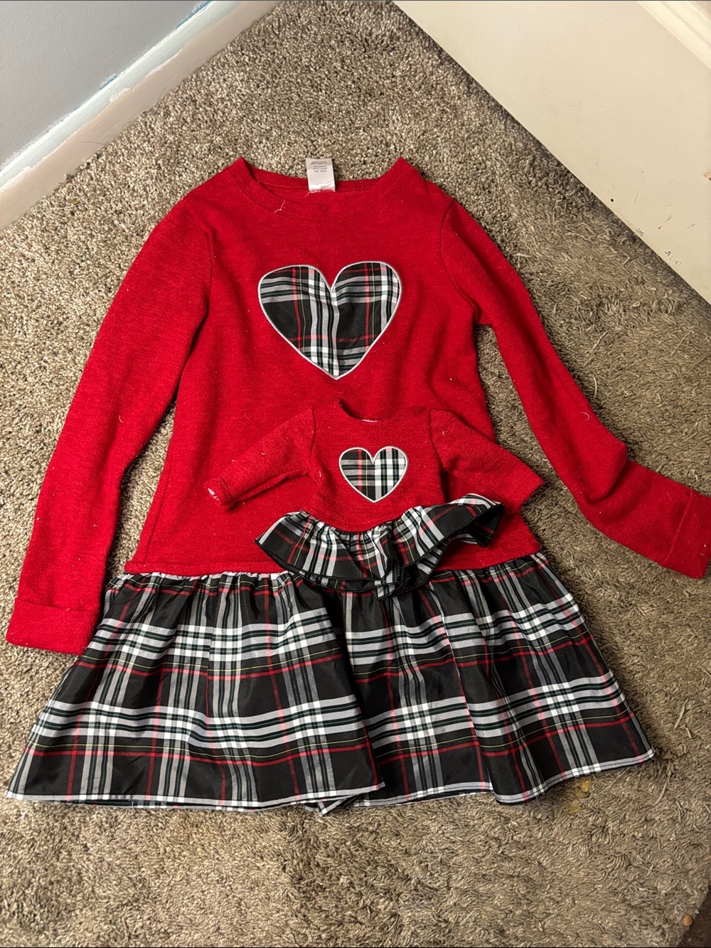 Dollie & Me Red Plaid Heart Knit Dress